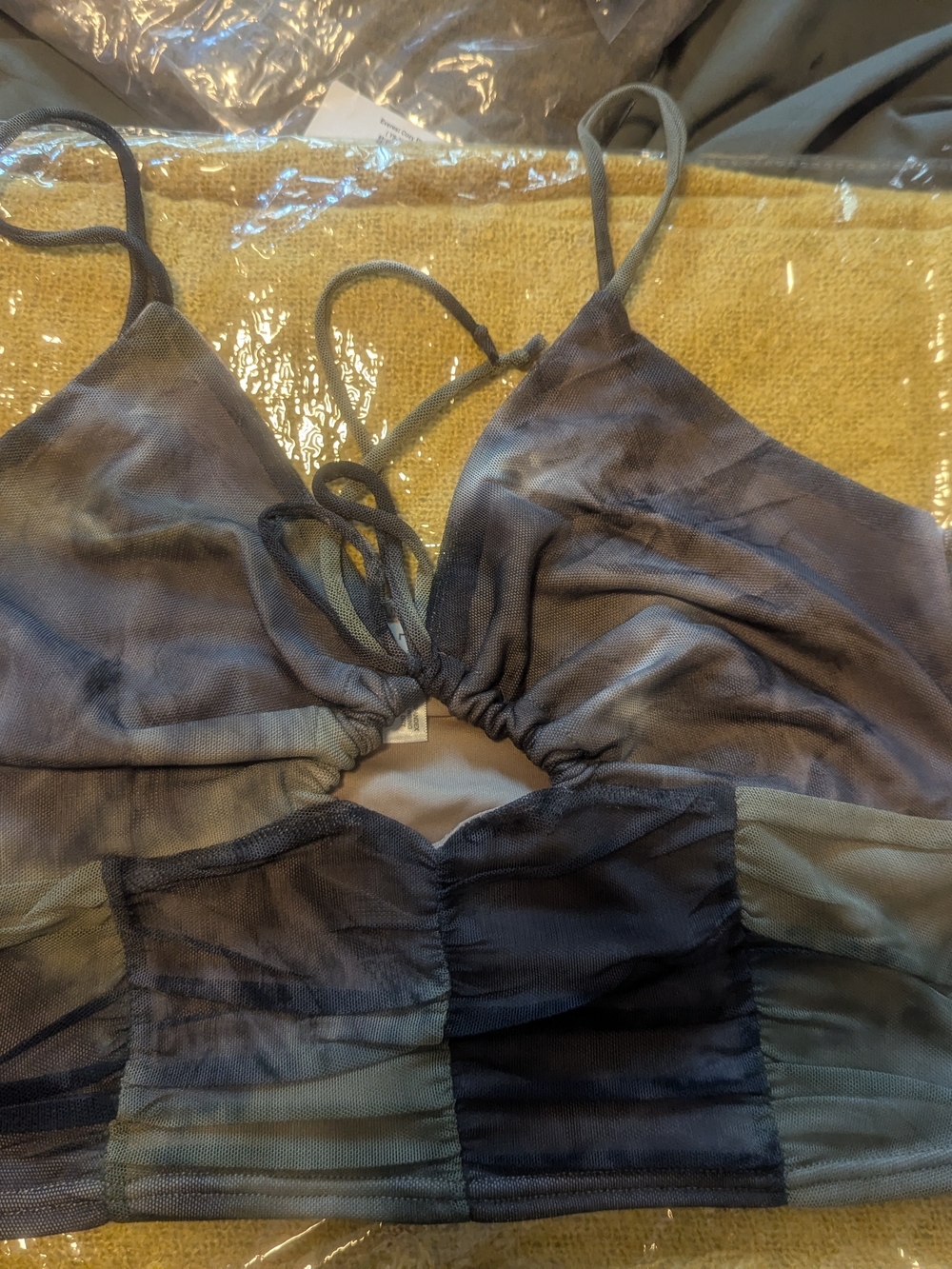 Three Bird Nest Sheer Tie-Dye Bralette in Blue and Gray